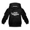 West Virginia Youth Hoodie - Hand Lettered Youth West Virginia Hooded Sweatshirt - charcoal gray