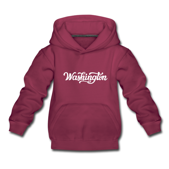 Washington Youth Hoodie - Hand Lettered Youth Washington Hooded Sweatshirt - burgundy