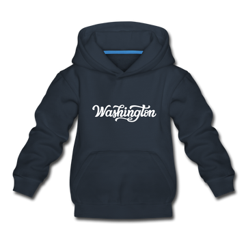 Washington Youth Hoodie - Hand Lettered Youth Washington Hooded Sweatshirt - navy