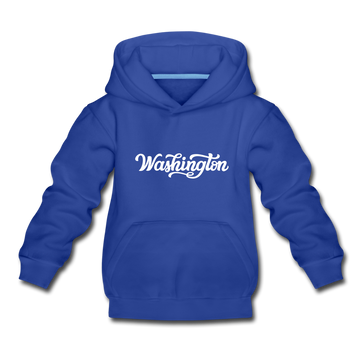 Washington Youth Hoodie - Hand Lettered Youth Washington Hooded Sweatshirt - royal blue