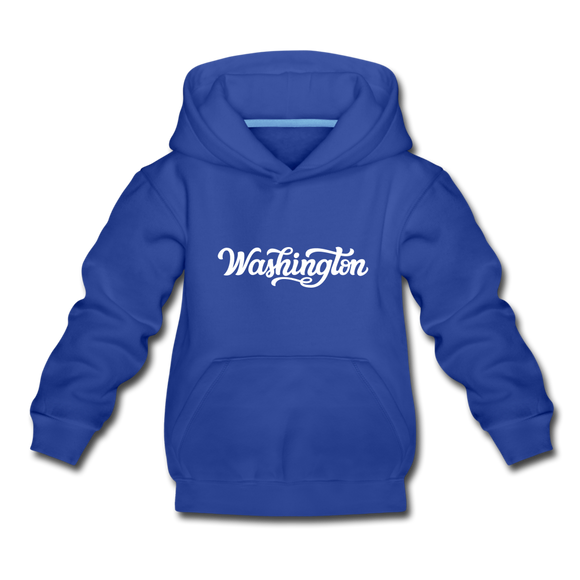 Washington Youth Hoodie - Hand Lettered Youth Washington Hooded Sweatshirt - royal blue