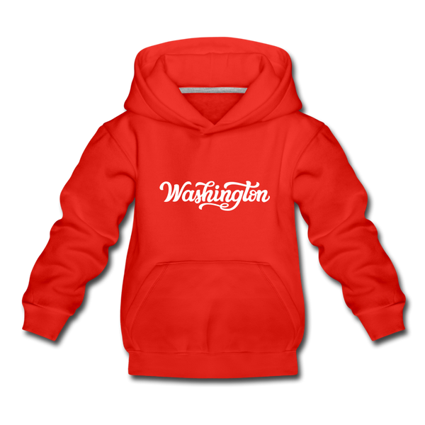Washington Youth Hoodie - Hand Lettered Youth Washington Hooded Sweatshirt - red