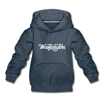 Washington Youth Hoodie - Hand Lettered Youth Washington Hooded Sweatshirt - heather denim