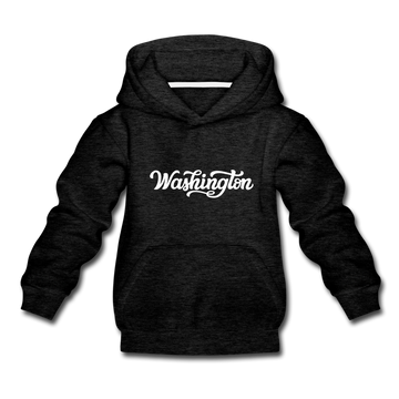 Washington Youth Hoodie - Hand Lettered Youth Washington Hooded Sweatshirt - charcoal gray