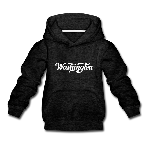 Washington Youth Hoodie - Hand Lettered Youth Washington Hooded Sweatshirt - charcoal gray