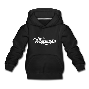 Wisconsin Youth Hoodie - Hand Lettered Youth Wisconsin Hooded Sweatshirt - black