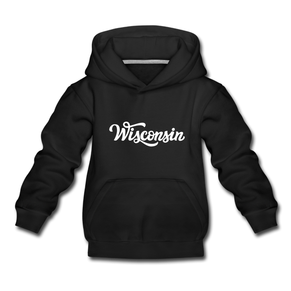 Wisconsin Youth Hoodie - Hand Lettered Youth Wisconsin Hooded Sweatshirt - black