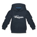 Wisconsin Youth Hoodie - Hand Lettered Youth Wisconsin Hooded Sweatshirt - navy