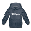 Wisconsin Youth Hoodie - Hand Lettered Youth Wisconsin Hooded Sweatshirt - heather denim