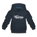 Wyoming Youth Hoodie - Hand Lettered Youth Wyoming Hooded Sweatshirt - navy
