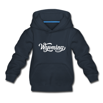 Wyoming Youth Hoodie - Hand Lettered Youth Wyoming Hooded Sweatshirt - navy