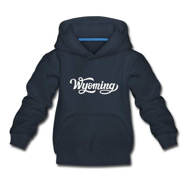 Wyoming Youth Hoodie - Hand Lettered Youth Wyoming Hooded Sweatshirt - navy