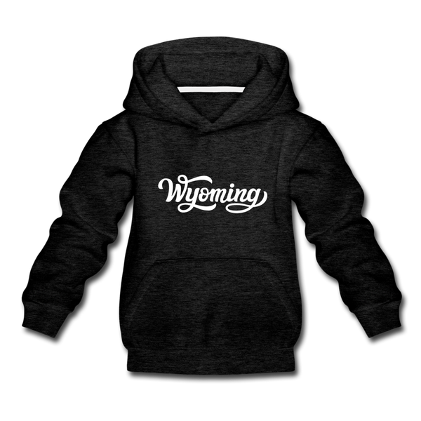 Wyoming Youth Hoodie - Hand Lettered Youth Wyoming Hooded Sweatshirt - charcoal gray