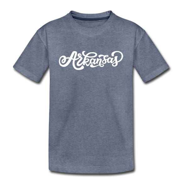 Arkansas Toddler T-Shirt - Hand Lettered Arkansas Toddler Tee - heather blue