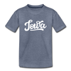 Iowa Toddler T-Shirt - Hand Lettered Iowa Toddler Tee - heather blue