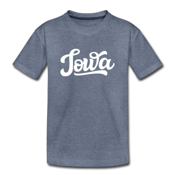 Iowa Toddler T-Shirt - Hand Lettered Iowa Toddler Tee - heather blue