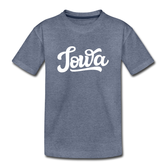 Iowa Toddler T-Shirt - Hand Lettered Iowa Toddler Tee - heather blue