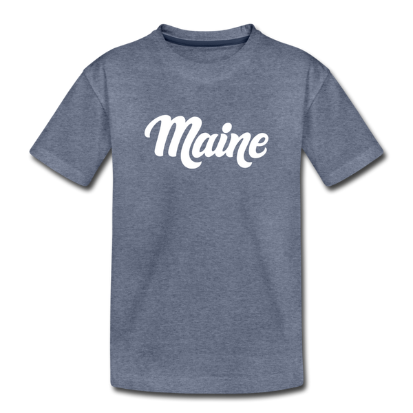 Maine Toddler T-Shirt - Hand Lettered Maine Toddler Tee - heather blue