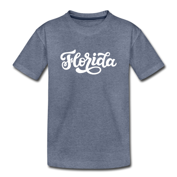 Florida Toddler T-Shirt - Hand Lettered Florida Toddler Tee - heather blue