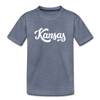Kansas Toddler T-Shirt - Hand Lettered Kansas Toddler Tee - heather blue