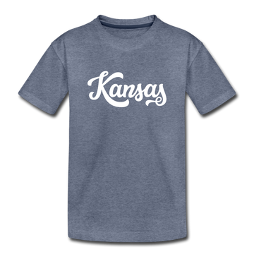 Kansas Toddler T-Shirt - Hand Lettered Kansas Toddler Tee - heather blue
