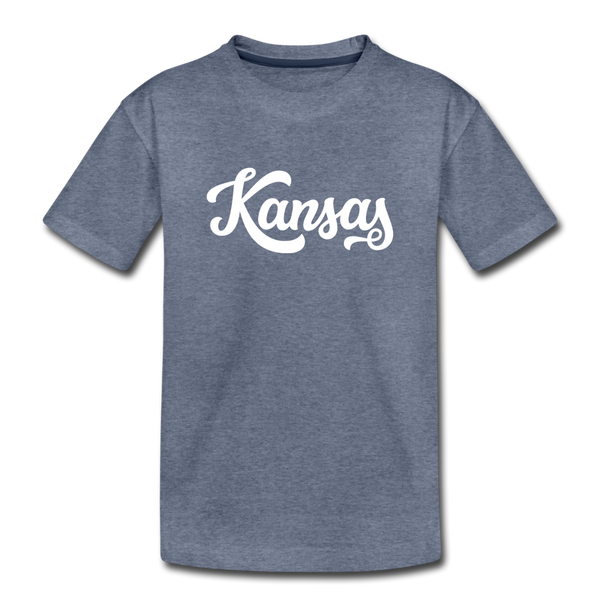 Kansas Toddler T-Shirt - Hand Lettered Kansas Toddler Tee - heather blue