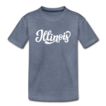 Illinois Toddler T-Shirt - Hand Lettered Illinois Toddler Tee - heather blue
