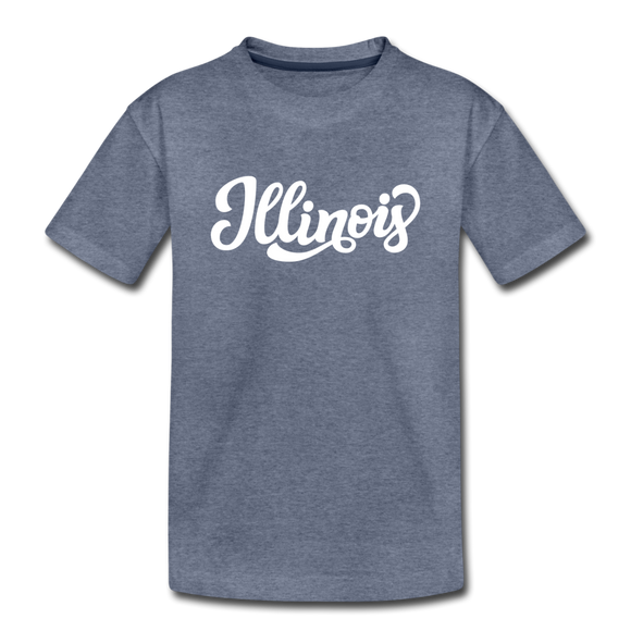 Illinois Toddler T-Shirt - Hand Lettered Illinois Toddler Tee - heather blue
