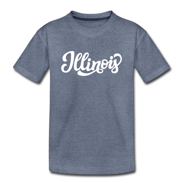Illinois Toddler T-Shirt - Hand Lettered Illinois Toddler Tee - heather blue