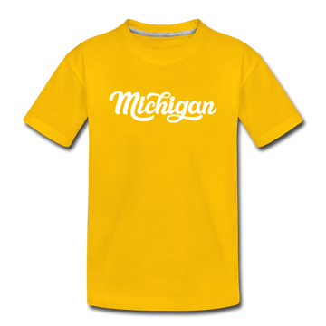 Michigan Toddler T-Shirt - Hand Lettered Michigan Toddler Tee - sun yellow