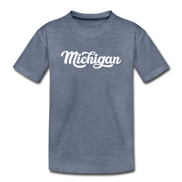 Michigan Toddler T-Shirt - Hand Lettered Michigan Toddler Tee - heather blue