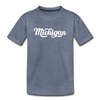 Michigan Toddler T-Shirt - Hand Lettered Michigan Toddler Tee - heather blue