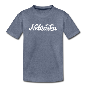 Nebraska Toddler T-Shirt - Hand Lettered Nebraska Toddler Tee - heather blue