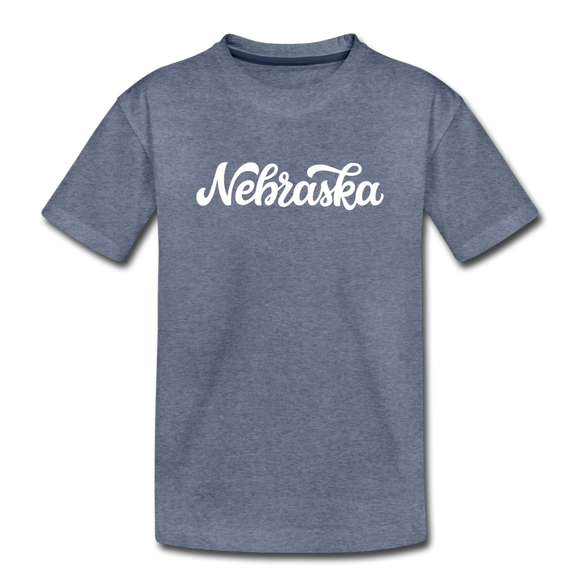 Nebraska Toddler T-Shirt - Hand Lettered Nebraska Toddler Tee - heather blue