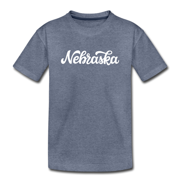 Nebraska Toddler T-Shirt - Hand Lettered Nebraska Toddler Tee - heather blue