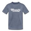 Missouri Toddler T-Shirt - Hand Lettered Missouri Toddler Tee - heather blue