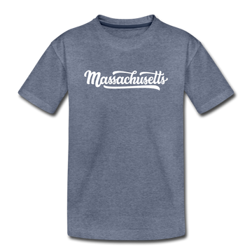 Massachusetts Toddler T-Shirt - Hand Lettered Massachusetts Toddler Tee - heather blue