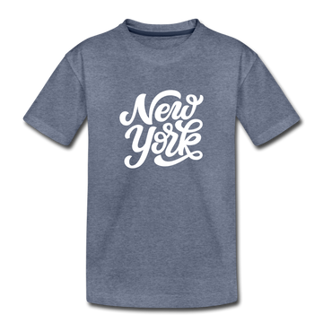 New York Toddler T-Shirt - Hand Lettered New York Toddler Tee - heather blue