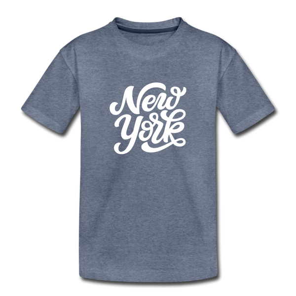 New York Toddler T-Shirt - Hand Lettered New York Toddler Tee - heather blue