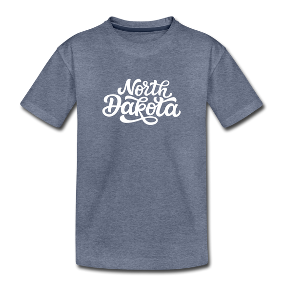 North Dakota Toddler T-Shirt - Hand Lettered North Dakota Toddler Tee - heather blue