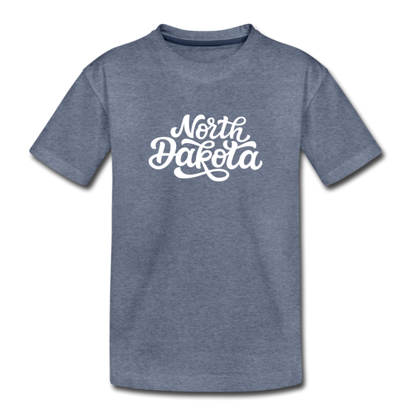North Dakota Toddler T-Shirt - Hand Lettered North Dakota Toddler Tee - heather blue