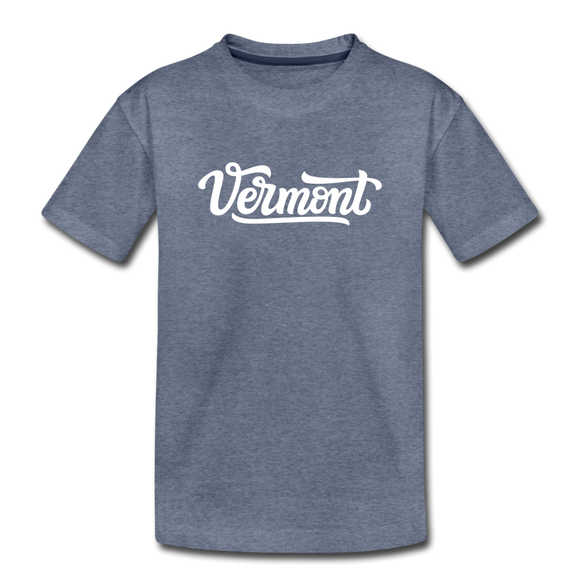 Vermont Toddler T-Shirt - Hand Lettered Vermont Toddler Tee - heather blue