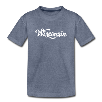 Wisconsin Toddler T-Shirt - Hand Lettered Wisconsin Toddler Tee - heather blue