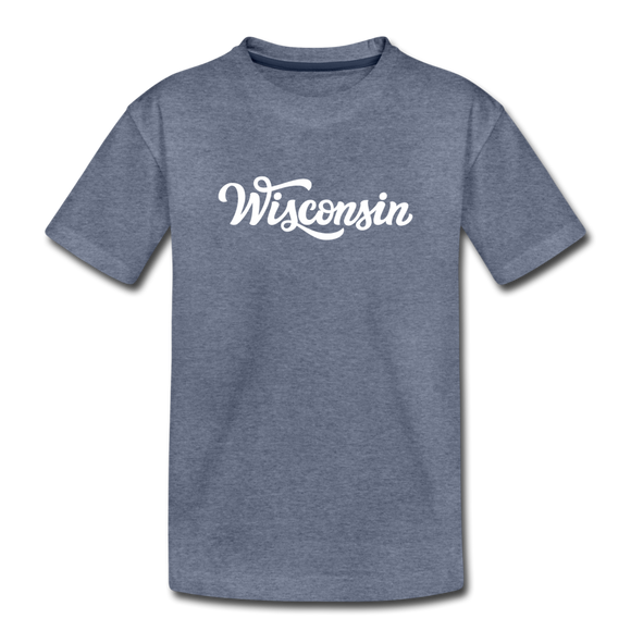Wisconsin Toddler T-Shirt - Hand Lettered Wisconsin Toddler Tee - heather blue