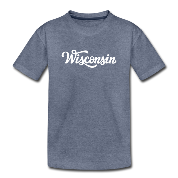 Wisconsin Toddler T-Shirt - Hand Lettered Wisconsin Toddler Tee - heather blue