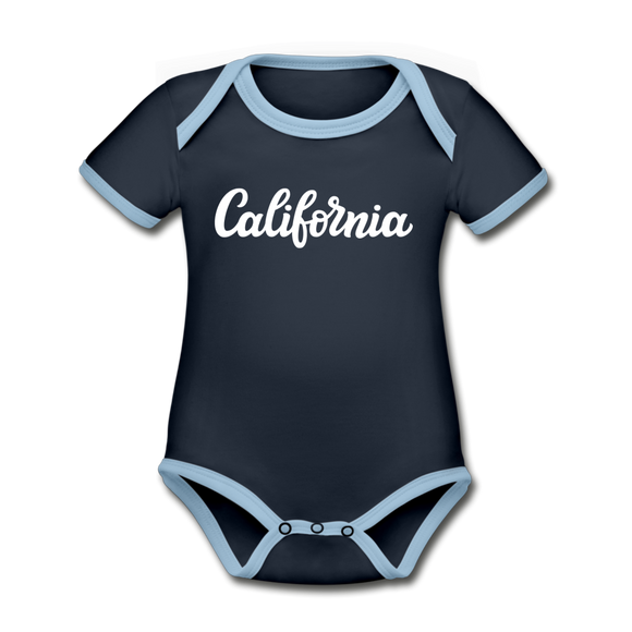California Baby Bodysuit - Organic Hand Lettered California Baby Bodysuit - navy/sky
