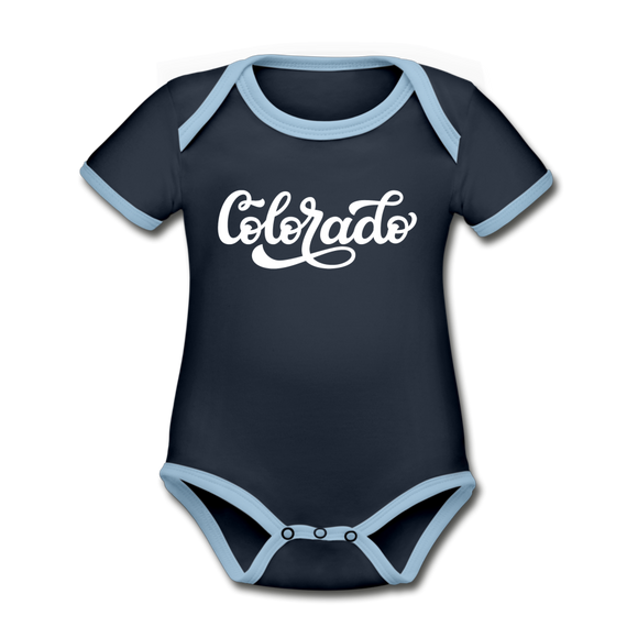 Colorado Baby Bodysuit - Organic Hand Lettered Colorado Baby Bodysuit - navy/sky