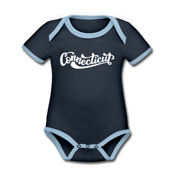 Connecticut Baby Bodysuit - Organic Hand Lettered Connecticut Baby Bodysuit - navy/sky