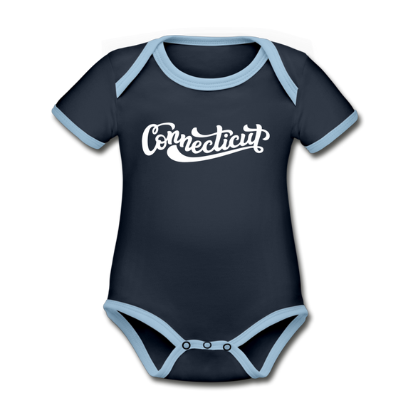 Connecticut Baby Bodysuit - Organic Hand Lettered Connecticut Baby Bodysuit - navy/sky