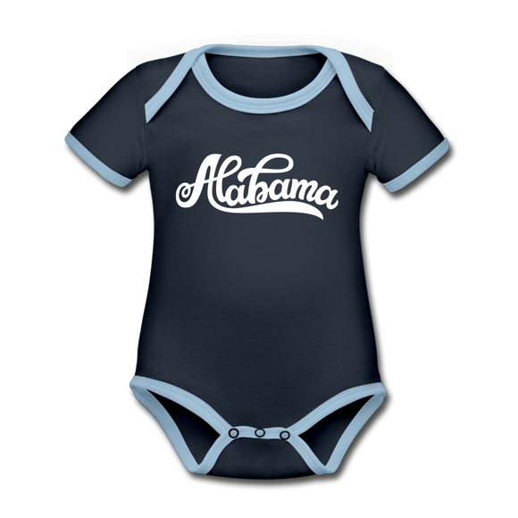Alabama Baby Bodysuit - Organic Hand Lettered Alabama Baby Bodysuit - navy/sky
